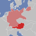 Au 12 mars 1938, le territoire de l'Autriche (en rouge) et le Reich allemand (en rose).