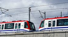 A pair of 9000 series are tested on the Santo Domingo Metro. Stodgo metro.jpg