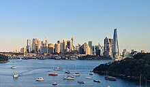 The central business district of Sydney is the financial centre of Australia. Sydney central business district skyline, August 2021.jpg