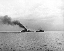 Lamson on fire at Ormoc Bay, Philippine Islands, December 1944 USS Lamson (DD-367) at Ormoc Bay.jpg