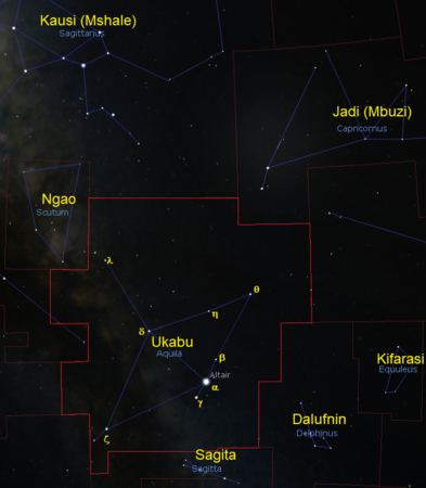 Ukabu (kundinyota) : Kundinyota ya Ukabu (Aquila) ([CC BY-SA 4.0] © 2004-2016 Fabien Chereau et al. Stellarium)