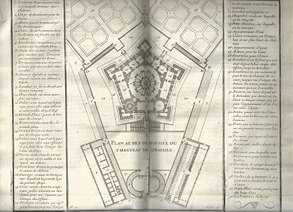 Plan de la Villa Farnese à Caprarole (Italie), 1720 par Daviler.