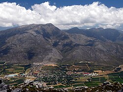 Villiersdorp von den umliegenden Bergen gesehen