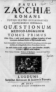 "Quaestiones medico-legales", verko eldonita en 1701