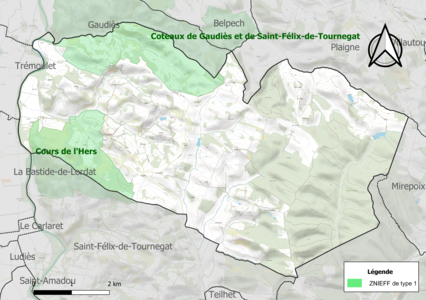 Carte des ZNIEFF de type 1 sur la commune.