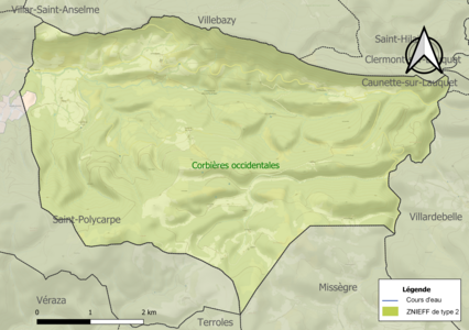 Carte de la ZNIEFF de type 2 sur la commune.