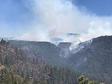 Smoke rising from the Rattlesnake Fire, April 13, 2018