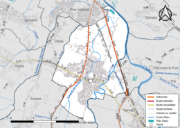 Carte en couleur présentant le réseau hydrographique de la commune