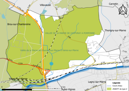 Carte des ZNIEFF de type 2 de la commune.