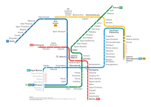 A map of Athens Metro lines currently in operation
