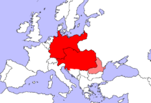 A view of Central Europe dating from the time before the First World War (1902):
.mw-parser-output .legend{page-break-inside:avoid;break-inside:avoid-column}.mw-parser-output .legend-color{display:inline-block;min-width:1.25em;height:1.25em;line-height:1.25;margin:1px 0;text-align:center;border:1px solid black;background-color:transparent;color:black}.mw-parser-output .legend-text{}
Central European countries and regions: Germany and Austria-Hungary (without Bosnia & Herzegovina and Dalmatia)
Regions located at the transition between Central Europe and Southeastern/Eastern Europe: Romania Central Europe 1902.PNG