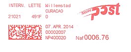 2014: в статусе самостоятельной автономии Кюрасао, с логотипом компании Nieuwe Post Nederlandse Antillen («Новая почта Нидерландских Антил»)[^]