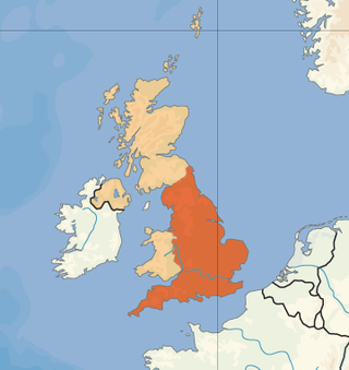   इंग्लैण्ड  (orange) की अवस्थितिthe United Kingdom  (camel) में