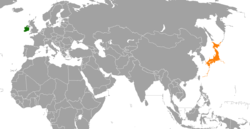 IrelandとJapanの位置を示した地図