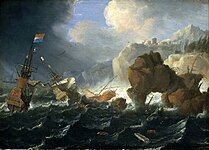 岩場で難破した船 (1650/1660) 国立海事博物館