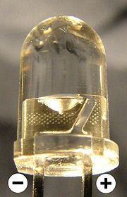 Close-up of a typical LED, showing the internal structure.