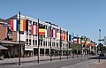 Leeuwarden, the flags of the European Union on the Stationsweg