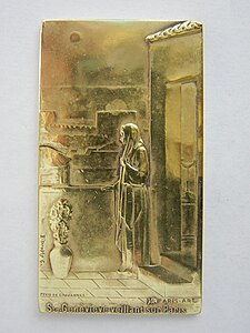 D'après Pierre Puvis de Chavannes, Sainte Geneviève veillant sur Paris, vers 1900, médaille en cuivre éditée par Paris Art.