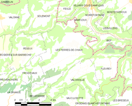 Mapa obce Les Terres-de-Chaux