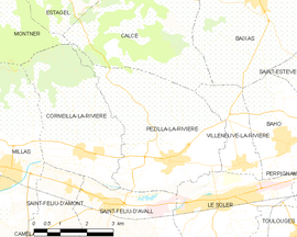 Mapa obce Pézilla-la-Rivière