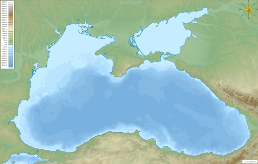 Map of a Black Sea with bathymetry as well as surrounding relief.svg
