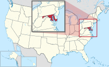 Map of Maryland within the United States