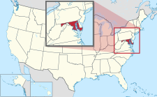 Location of Maryland on the U.S. map Maryland in United States (zoom).svg