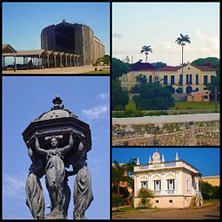Clockwise: South door Hangar do Zeppelin; Princess Isabel Palace; Araujo's Mansion, Wallace Fountain