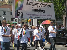 Parents and Friends of Lesbians and Gays march at an Australian Pride parade in 2011. PFLAG Victoria 2011.jpg