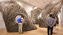 A work by Patrick Dougherty, viewed in 2016. Patrick Dougherty Shindig .jpg