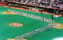 Opening day at Riverfront Stadium, 1995 RedsOpeningDay1995.jpg