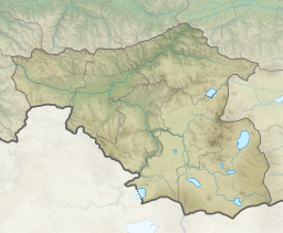 A map of the Samtskhe-Javakheti region of Georgia, with a mark indicating the location of Madatapa Lake