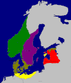 't Baltische gebied in 1219; Duutse kust bezet deur Denemarken veurofgaond an de Slag bi'j Bornhöved (1227)