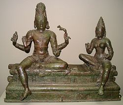 This 14th-century statue from south India depicts the gods Shiva (on the left) and Uma (on the right}. It is housed in the Smithsonian Institution in Washington, D.C.