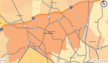 A map marking the boundaries of Silver Spring (in dark orange) as of 2010 SilverSpringCDP2010.PNG