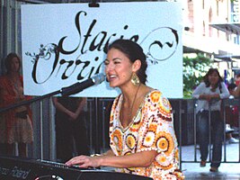 Orrico performing in the Queen Street Mall in Brisbane, Australia in 2006