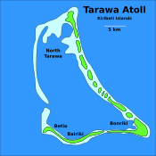 Localização de Bairiki (sul) no atol de Taraua