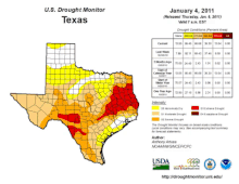 Animated contour map of drought severity in Texas in 2011