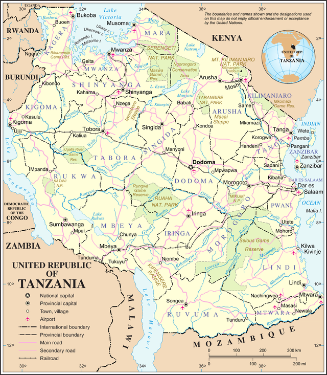 Kaart van Tanzania