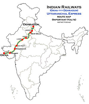 Uttaranchal Express (Okha – Dehradun) route map