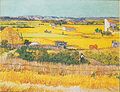『収穫（スペイン語版）』（麦秋のクローの野）1888年6月、アルル。油彩、キャンバス、73.4 × 91.8 cm。ゴッホ美術館[149]F 412, JH 1440。