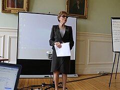 Dame Carol M. Black, Principal of Newnham College, welcomes editathon participants