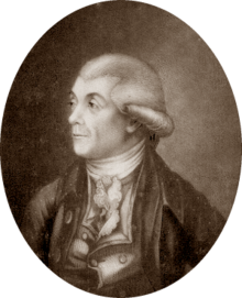 engraving of portrait of white man in left profile, clean-shaven, wearing a white late-Georgian wig