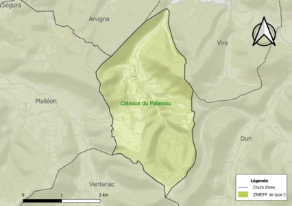 Carte de la ZNIEFF de type 2 sur la commune.