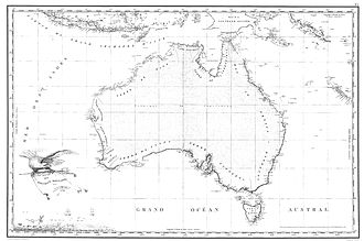 Freycinet Map of 1811 – resulted from the 1800-1803 French Baudin expedition to Australia and was the first full map of Australia ever to be published. The map named the ocean immediately below Australia the Grand Ocean.