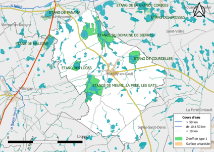 Carte des ZNIEFF de type 1 localisées sur la commune[Note 2].