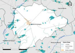 Carte en couleur présentantle réseau hydrographique de la commune