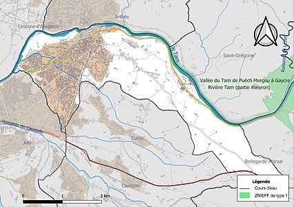 Carte de la ZNIEFF de type 1 sur la commune.