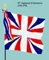 Final regimental colours provided in 1791 and removed in 1792 following the regiment's disbandment. These colours were the same under the Bourbons, only this time with the two streamers in red, white, and blue republican colours.