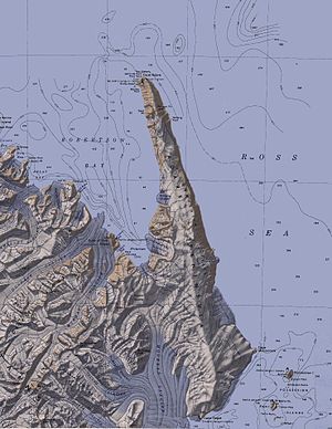 Topographische Karte der Adare-Halbinsel mit der westlich gelegenen Robertson Bay und deren Nebenbucht Berg Bay